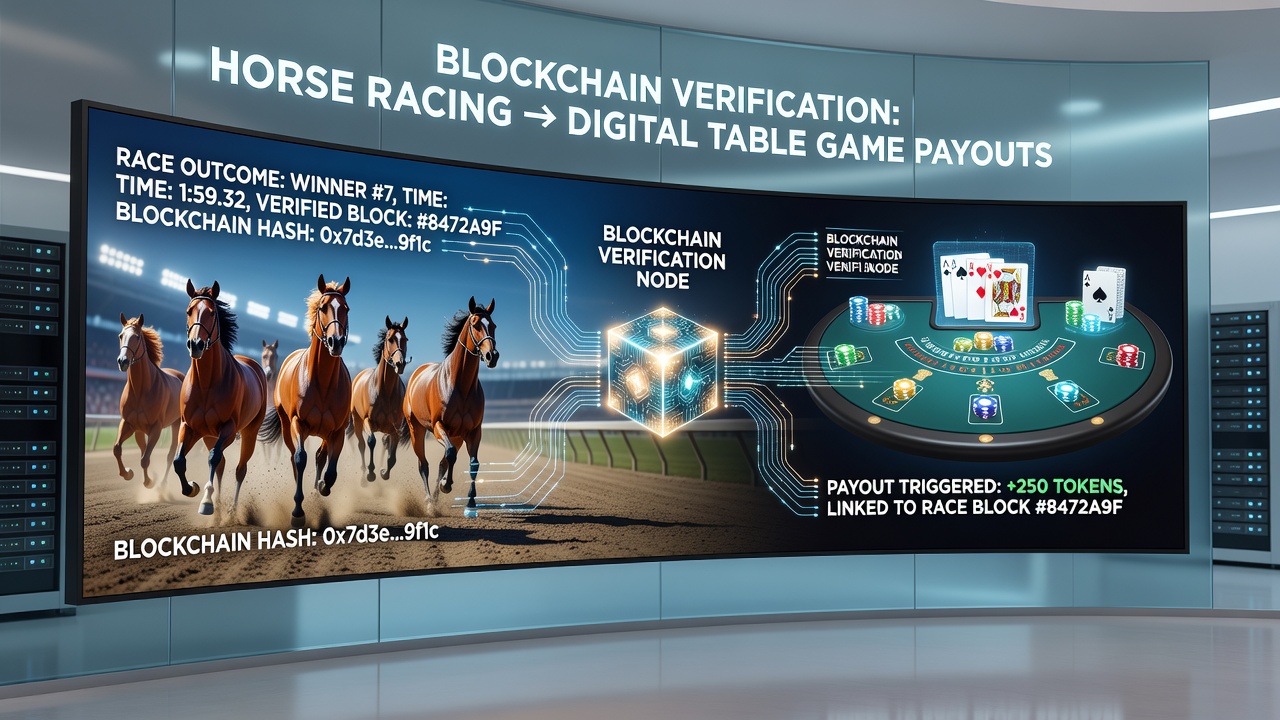 Smart contract execution flow between verified race results and automated table game credits