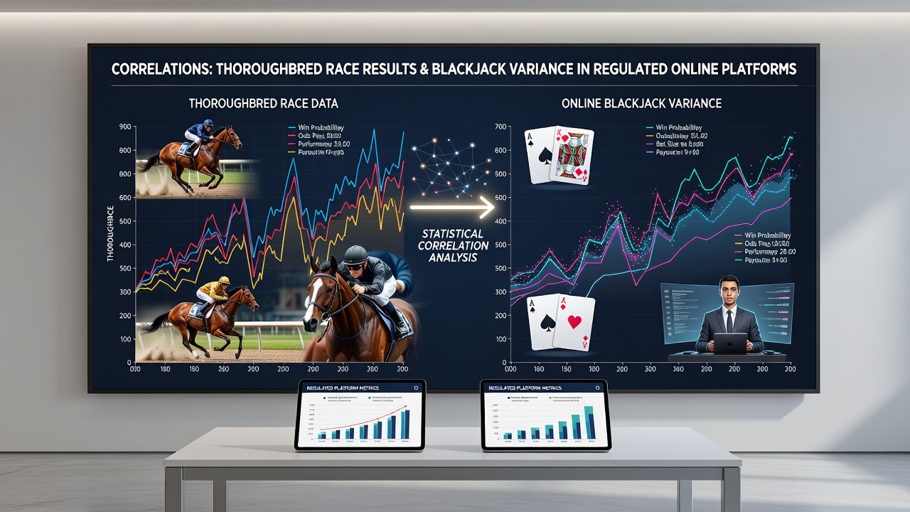 Comparison charts showing race outcome distributions next to blackjack return variance over time