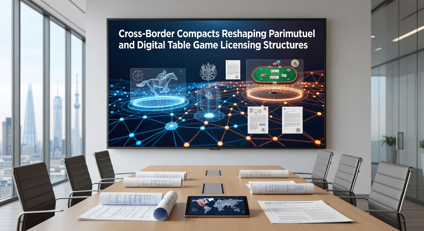 Regulatory officials reviewing cross-border gambling compact documents during a 2026 meeting