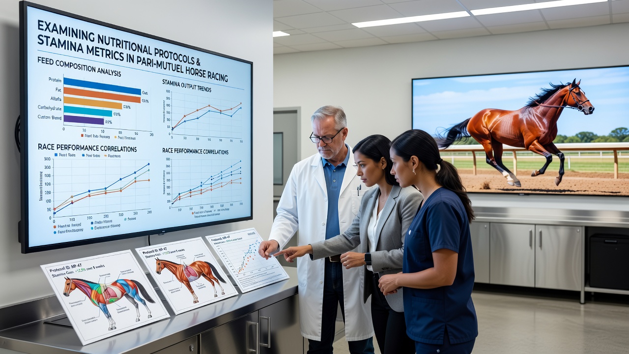 Detailed view of stamina tracking equipment and nutritional supplements used in thoroughbred racing stables
