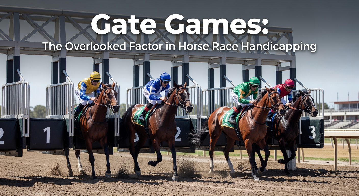 Horses exploding from the starting gate in a high-stakes thoroughbred race, illustrating the critical first seconds where position determines early momentum