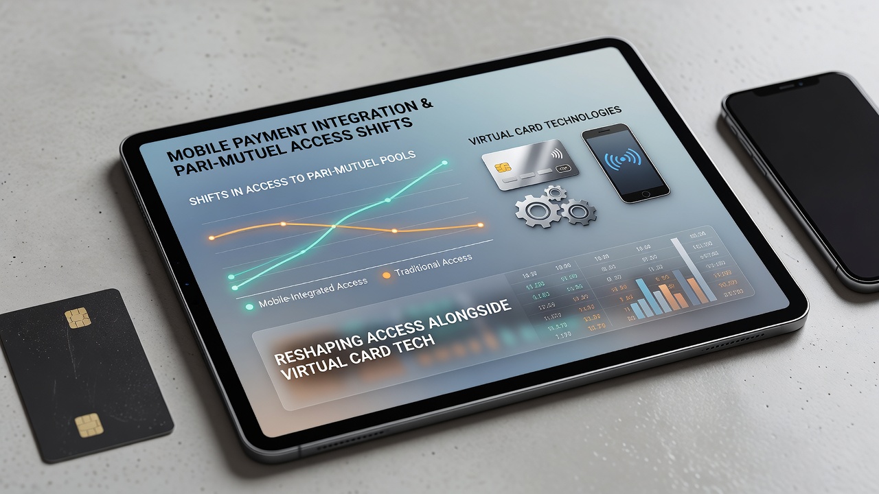 Virtual card table interface alongside pari-mutuel betting dashboard on a mobile device