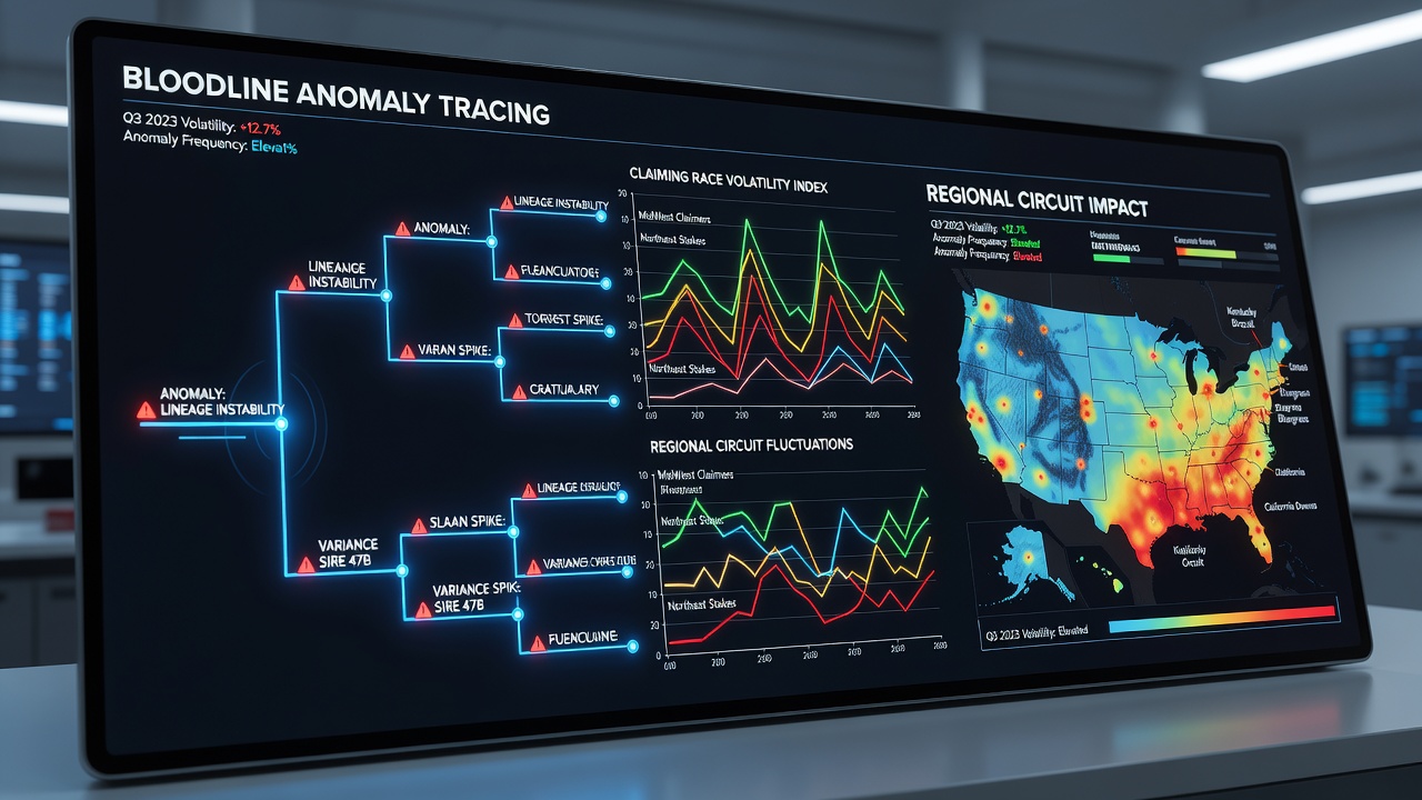 Bloodline analysis charts showing pedigree patterns in thoroughbred claiming races across multiple tracks