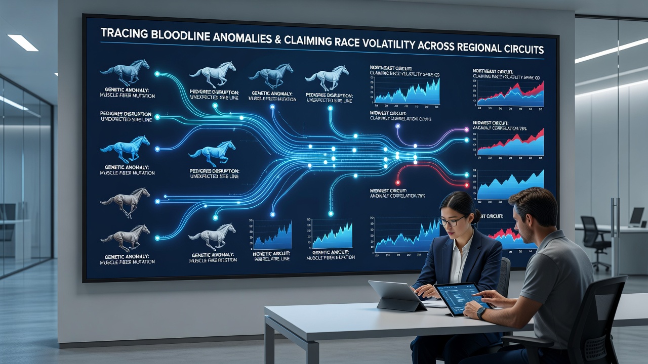 Regional track maps and pedigree overlays illustrating bloodline distribution in claiming races